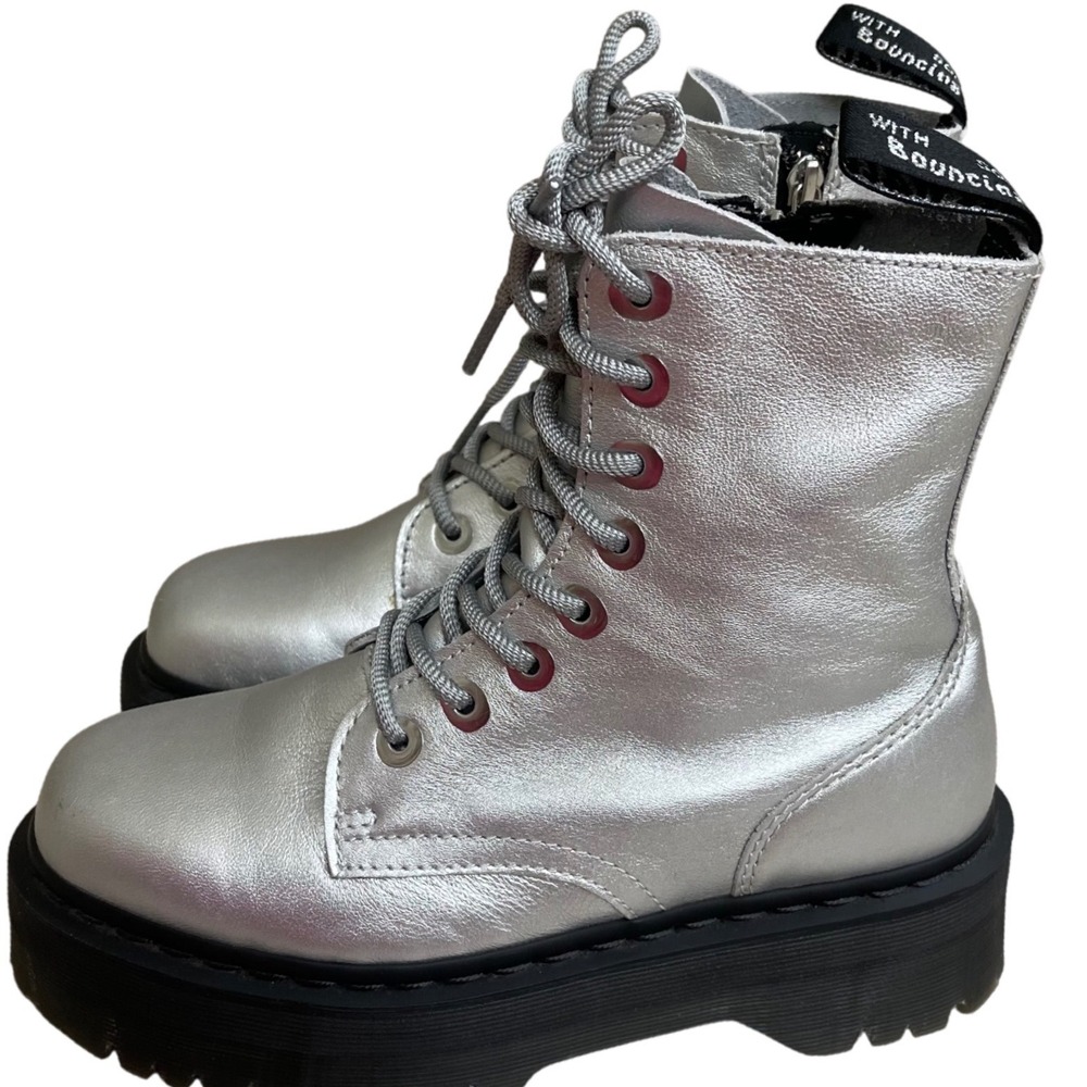 Dr Martens Jadon Metallic Silver Platform Boots 8-Eye Side Zip Womens 8 leather